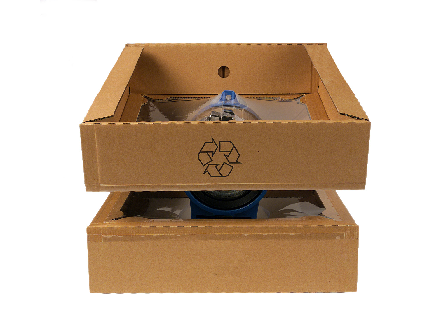 Membrane containers and cardboard boxes, retention packaging